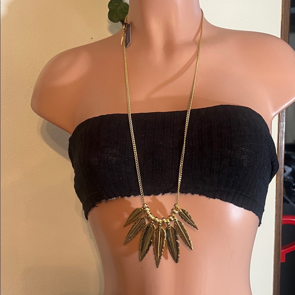 Betsey Johnson Gold Leaf Fringe Pendant Necklace